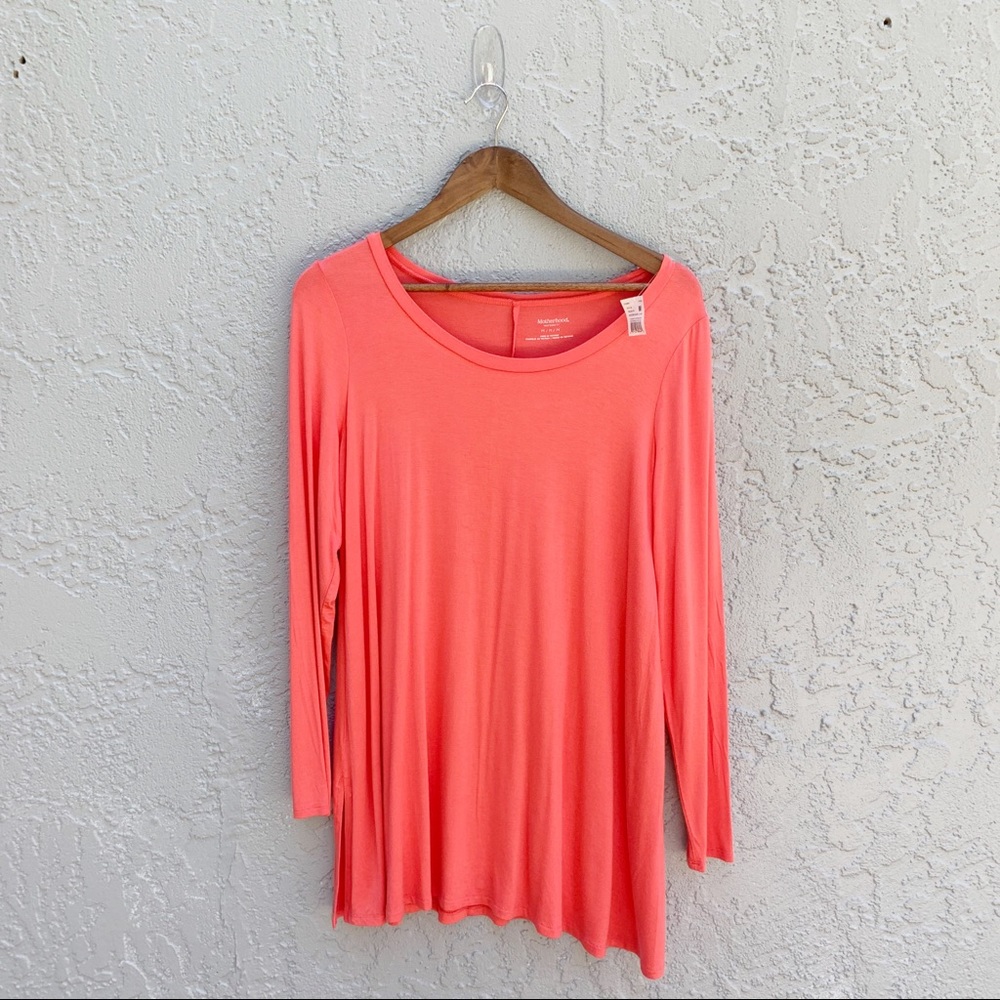 Morherhood Maternity Coral Pink Long Sleeve Tunic